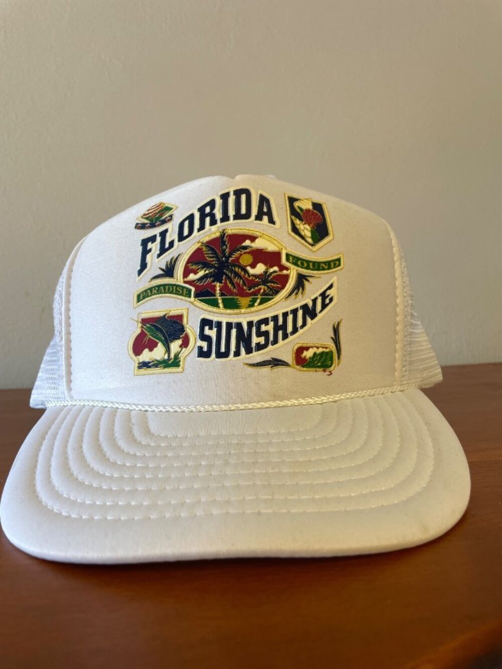 NWT Viintage 90s Florida Sunshine Graphic Trucker Hat Adjustible Cap - Picture 2 of 9